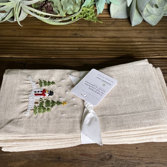 Pottery Barn Christmas in the Country Embroidered Cotton/Linen Napkins -Set of 4 - Picture 12 of 16